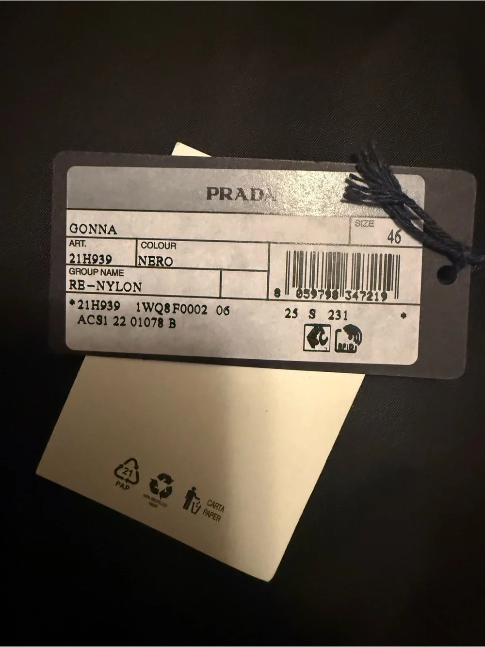 Prada Black Satin Mini Skirt with Logo Plaque